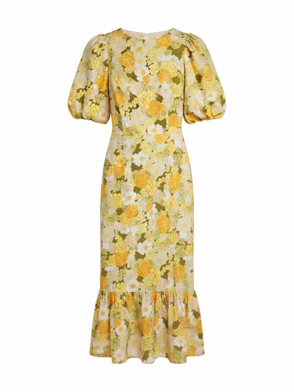 ASOS Yellow Floral Puff-Sleeve Maxi Dress